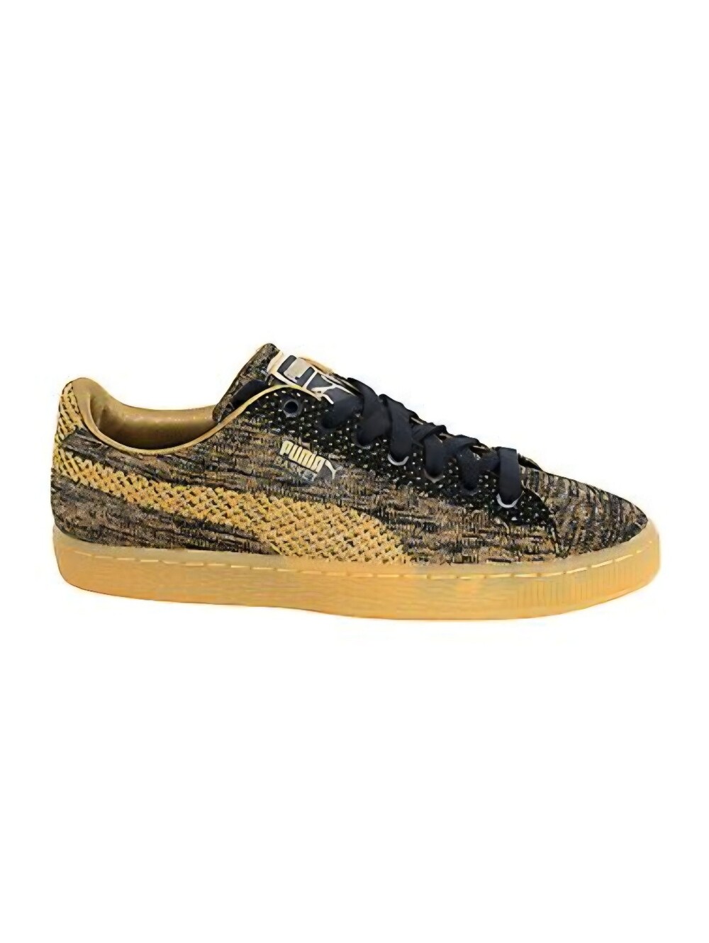 Puma Basket Knit Metallic Gold Lace Up Trainers